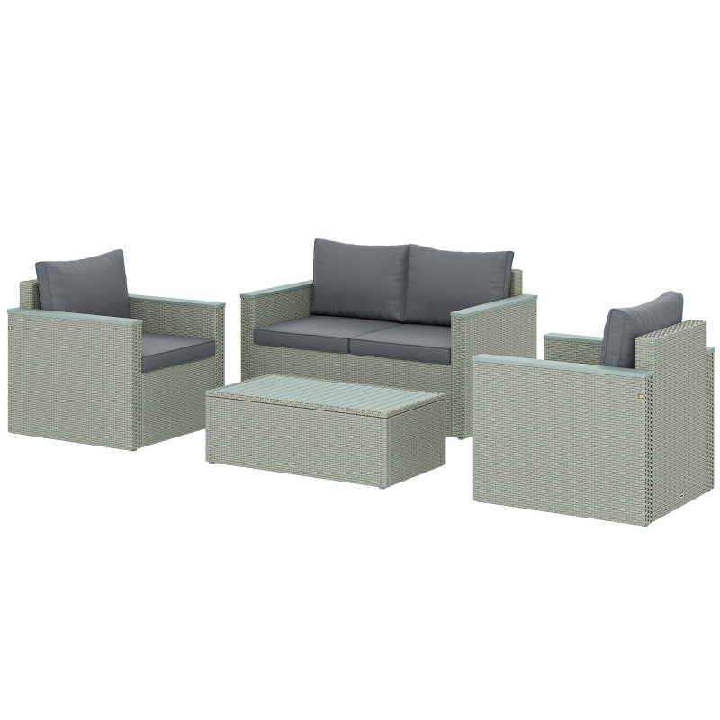 4 Piece Rattan Garden Furniture Set - Wicker Outdoor Sofa, Armchairs & Coffee Table - Light Grey