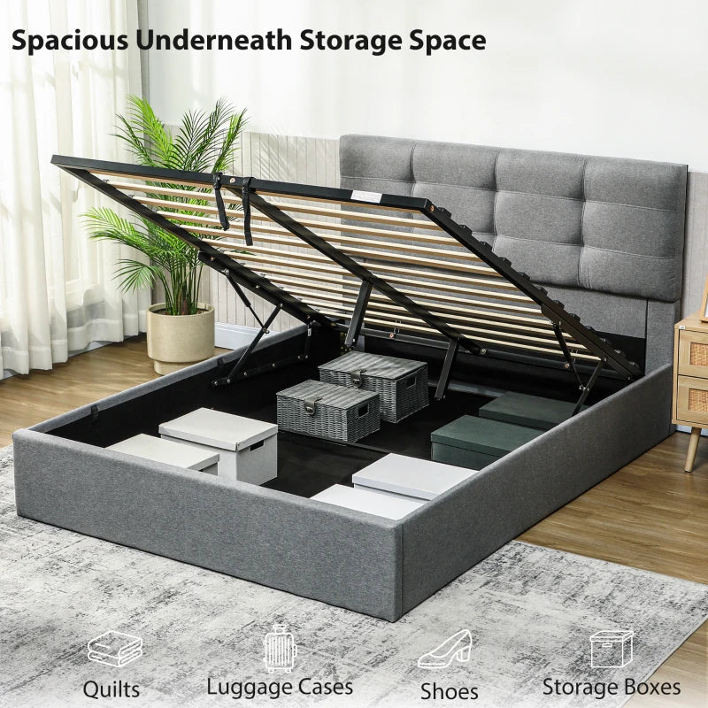 5ft King Grey Ottoman Bed with Gas Lift Storage - Stylish & Space-Saving Design for Modern Bedrooms