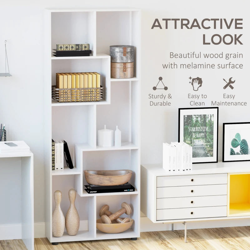 Modern Tall Bookshelf - 8 Cube Storage Unit, Freestanding Room Divider for Living Room, Bedroom & Home Office - White 70x24x178 cm