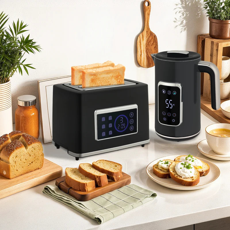 Premium Black Touch Screen Kettle and Toaster Set - Modern Kitchen Appliances for Effortless Cooking and Stylish Design