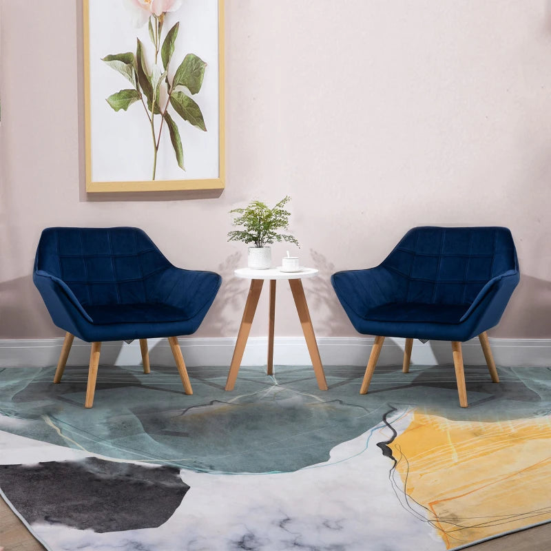 Stylish Accent Armchair Set with Wide Arms and Slanted Back for Bedroom or Living Room Seating in Blue