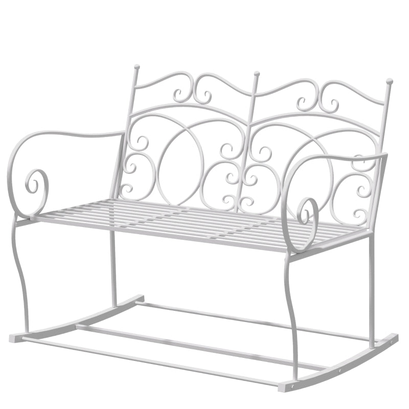 White Steel Rocking Loveseat Bench for Outdoor Gardens - 2 Seater