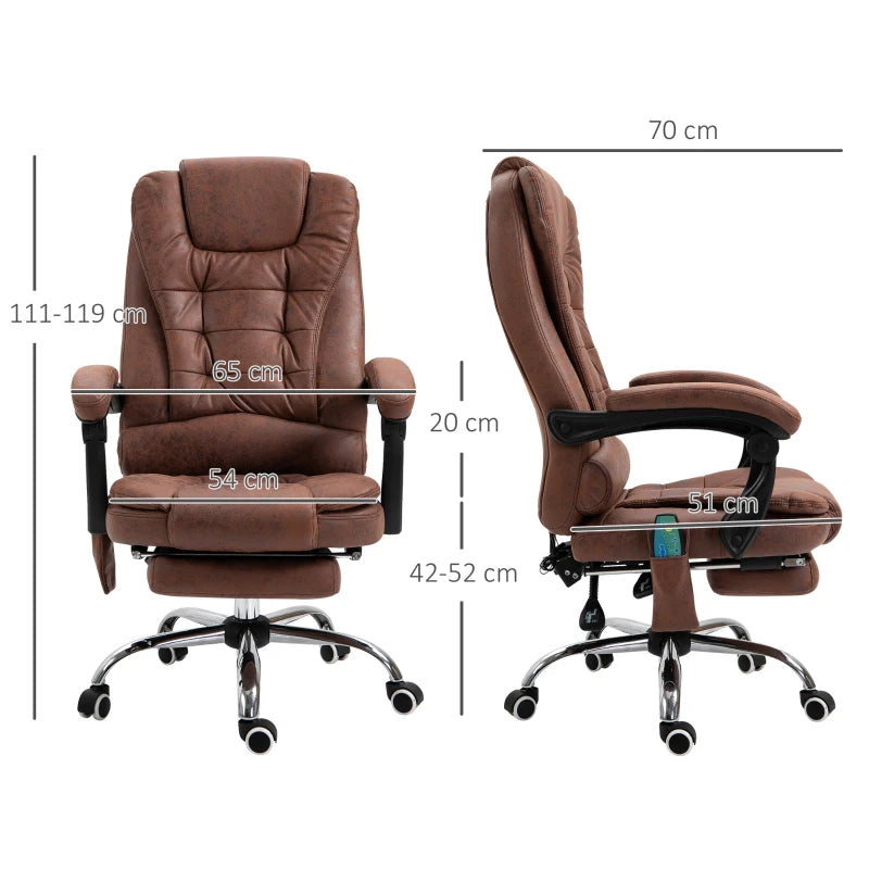 Vinsetto Heated Massage Office Chair - 6 Vibration Points, Ergonomic High Back, Adjustable Recliner with Footrest - Brown