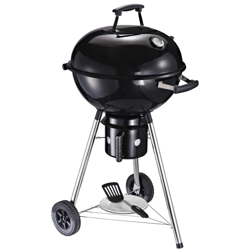 Black Steel Charcoal BBQ Grill with Wheels