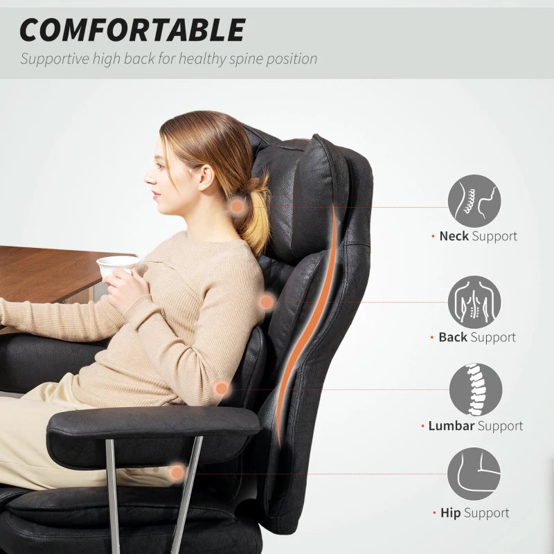 Leathaire Black Reclining Office Chair with Lumbar Support Pillow - Ergonomic Comfort for Home & Office Use