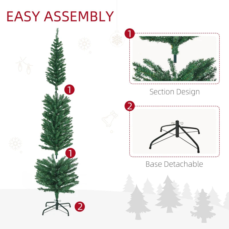 6' Artificial Prelit Christmas Tree with Colorful LED Lights - Pencil Shape Holiday Decor & Durable Steel Base