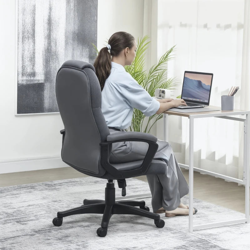 Charcoal Grey Faux Leather Office Chair - Ergonomic Design, Adjustable Height, Stylish Comfort for Home & Office Use