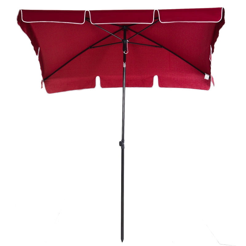 Red Rectangular Garden Parasol with Ruffles & Tilting Canopy