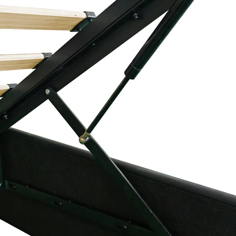 King Upholstered Bed Frame with Hydraulic Storage & LED Lighting, USB & Type-C Ports, 210x160x110 cm, Black