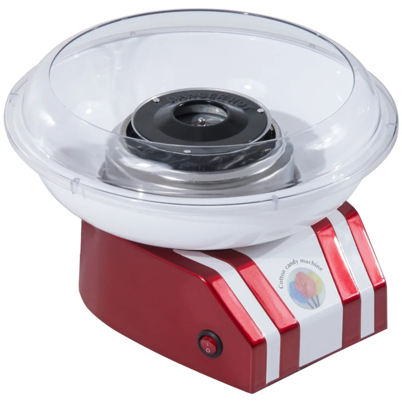Retro Candy Floss Machine for Kids & Adults - 550W Cotton Candy Maker with 10 Sticks, Non-Slip Base, Red & White