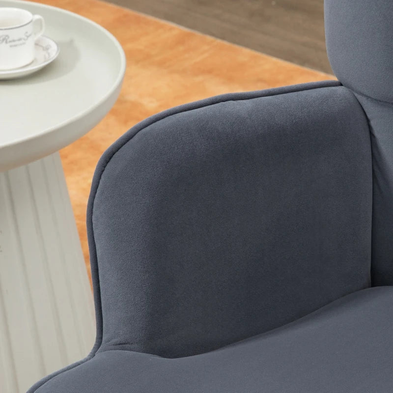 Stylish Velvet Wingback Armchair with Footstool for Living Room, Bedroom or Home Office in Dark Grey