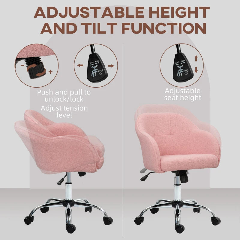 Pink Teddy Fleece Office Chair 46-56 cm - Cozy, Stylish, Adjustable Ergonomic Seating for Home & Office