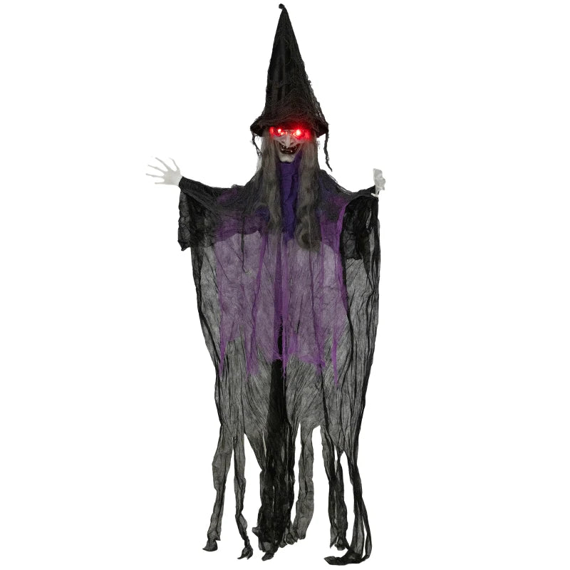 183 cm Life Size Animated Hanging Witch with Glowing LED Eyes - Spooky Halloween Decoration, Battery Operated Indoor Party Prop