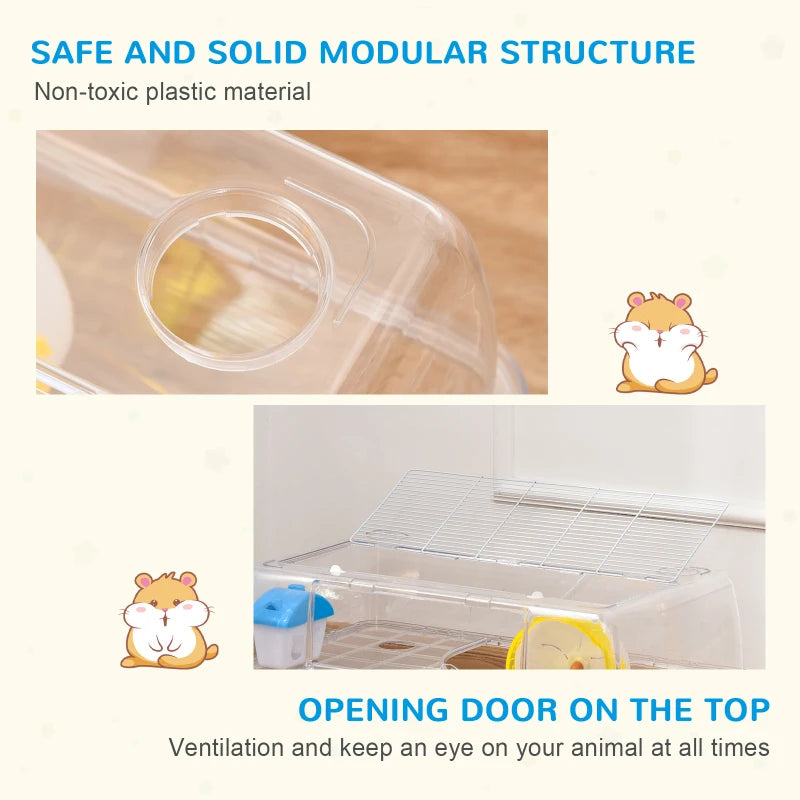 2-Tier Hamster Cage with Running Wheel, Water Bottle & Food Dish - Ideal Gerbil Habitat for Happy Pets