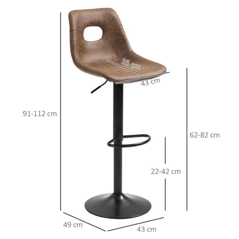Adjustable Bar Stools Set of 2 with Backrest & Footrest - Brown Microfiber Kitchen Island Dining Chairs