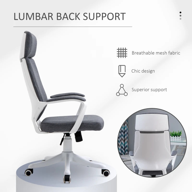 Vinsetto Ergonomic Office Chair - High Back Desk Chair with Headrest & Lumbar Support, Adjustable Height, Grey for Home & Work