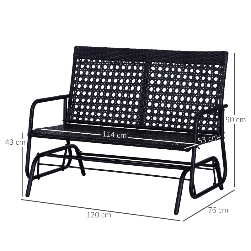 Black 2-Seater Rattan Glider Bench with Steel Frame