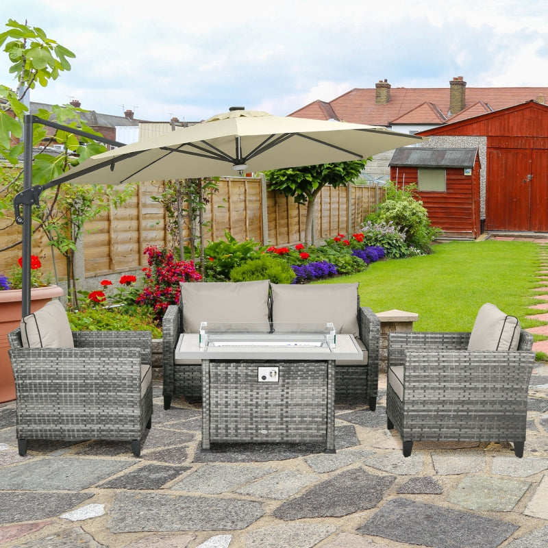 5-Piece Grey Rattan Patio Furniture Set with Gas Fire Pit