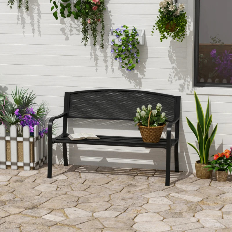 Black Steel 2-Person Garden Bench Seat - 120cm Outdoor Furniture