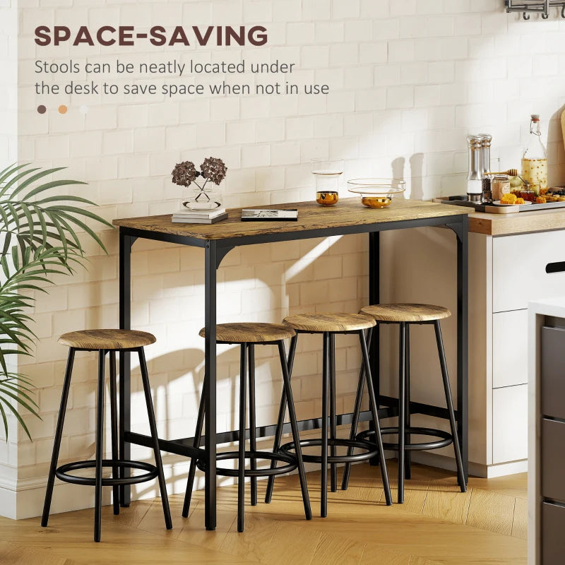 Five Piece Industrial Style Bar Table Set in Brown and Black for Modern Dining Spaces