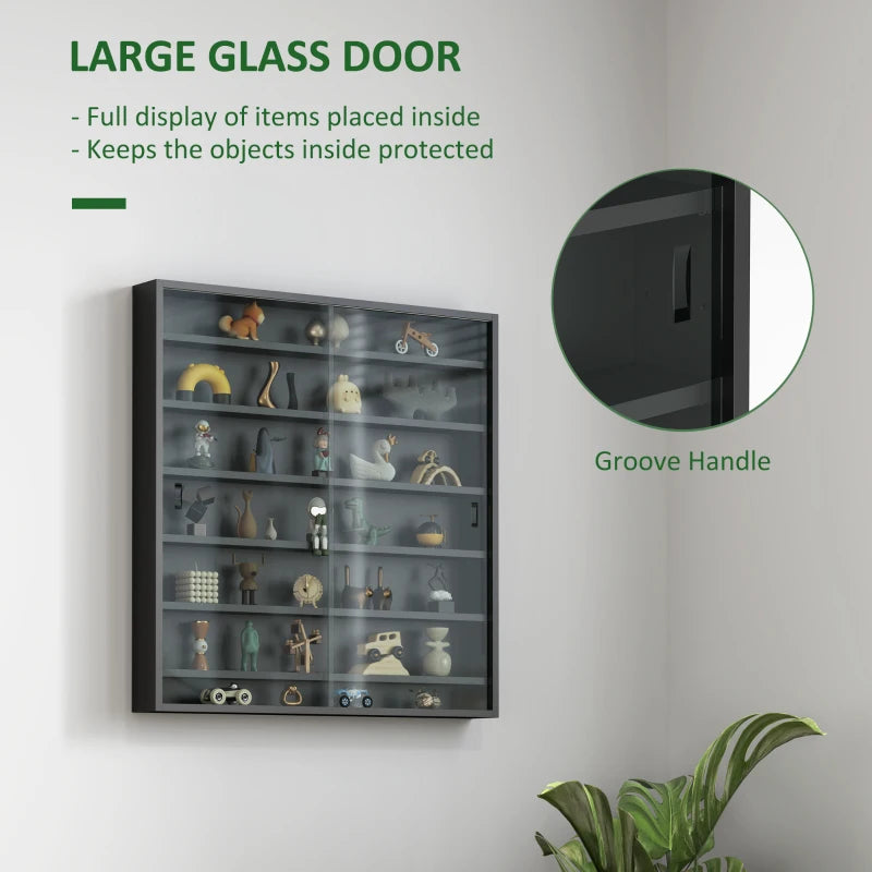 Modern Black Six Shelf Display Cabinet with Glass Doors - Stylish Storage Solution for Home or Office