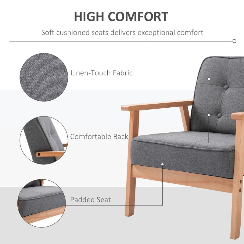 Minimalist Wooden Frame Accent Chair with Padded Seat in Dark Grey for Stylish Living Spaces