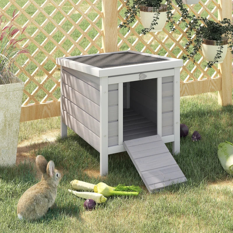 Wooden Rabbit Hutch Outdoor - Guinea Pig & Bunny Cage with Openable Roof, Cat House, Small Animal House, 51x42x43cm, Grey
