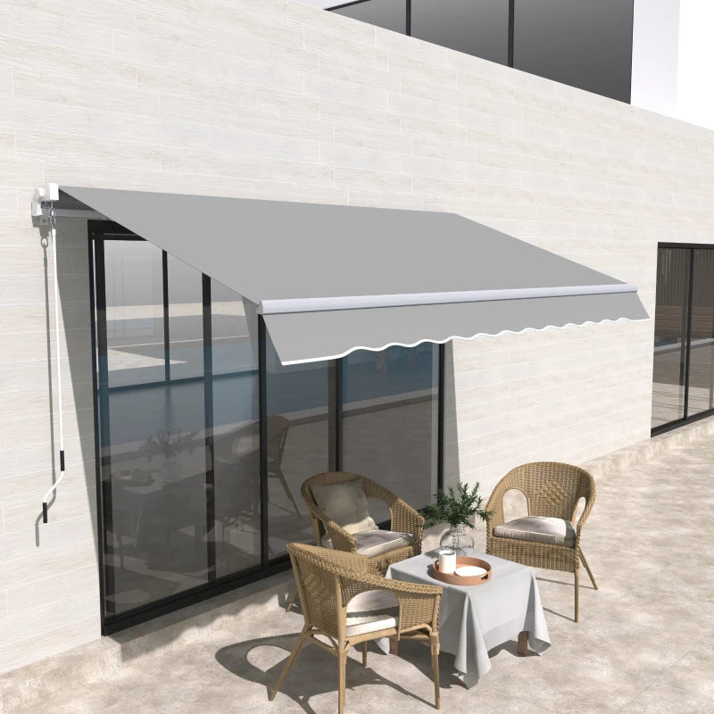 Light Grey Manual Awning For Garden Patio - 3.95m x 2.5m