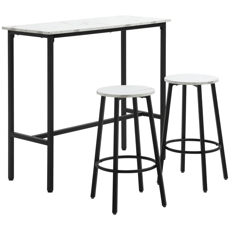 Elegant Three-Piece Marble-Effect Bar Table Set - Stylish White and Black Design for Modern Home Decor