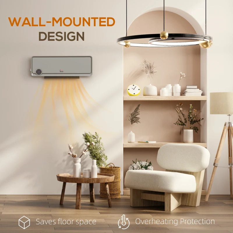 Electric Wall Downflow Heater 2000W with Timer and Remote Control Oscillating Fan for Bedroom and Home Office Grey