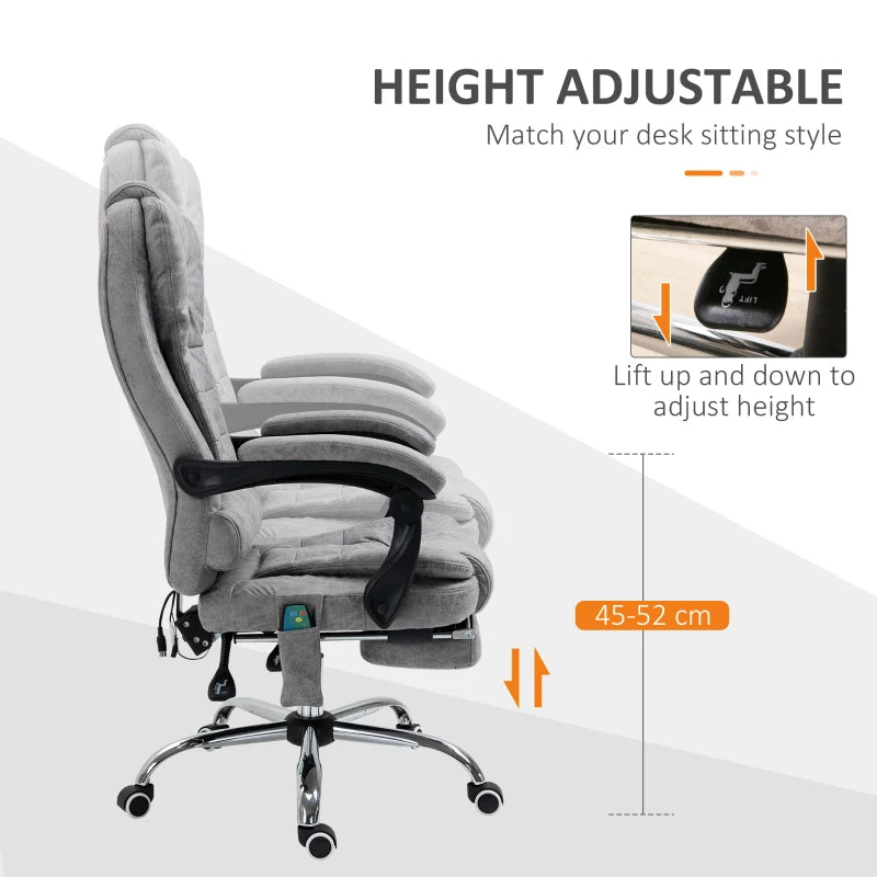 Vinsetto Heated Vibration Massage Executive Office Chair - Adjustable Ergonomic High Back Recliner with Footrest - Grey