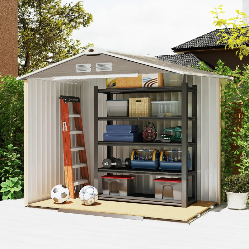7ft x 4ft Light Brown Metal Storage Shed With Lockable Double Doors & Floor Foundation Kit