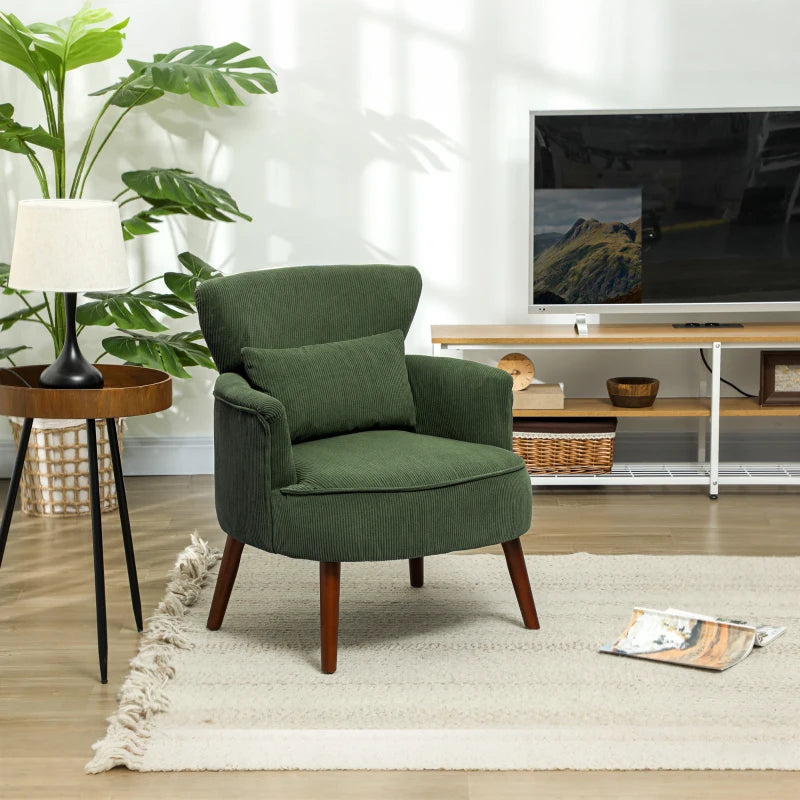 Green Corduroy Retro Accent Chair for Stylish Living Room Decor
