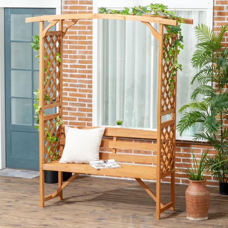 Natural Wooden Garden Arbour Bench for Vines, Outdoor Patio Seating