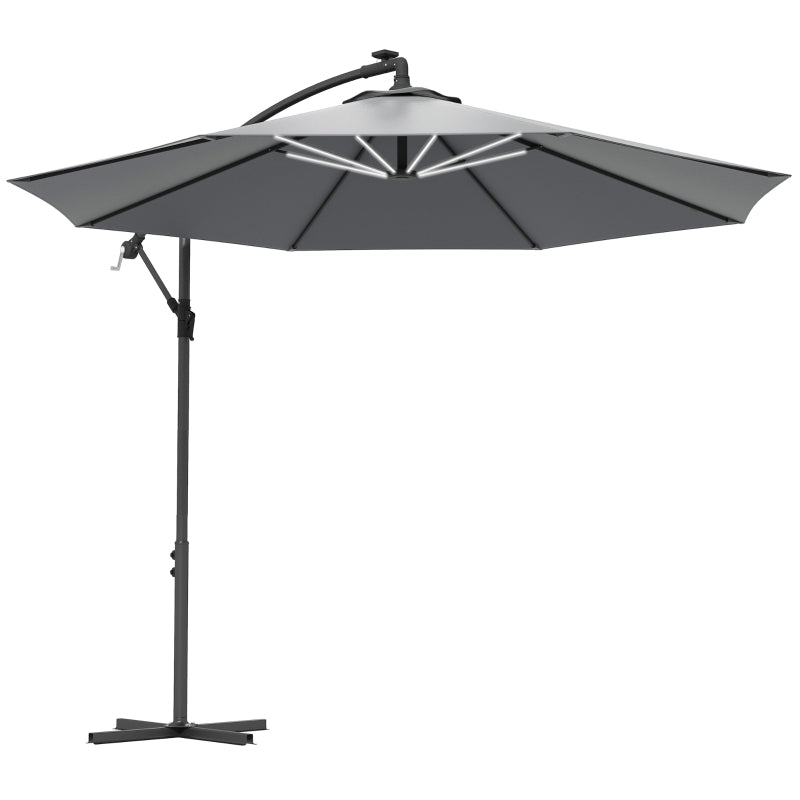 Grey Solar LED Cantilever Garden Umbrella