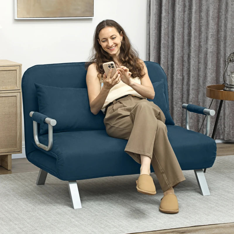 Navy Blue Two-Seater Click-Clack Sofa Bed for Stylish Living Spaces
