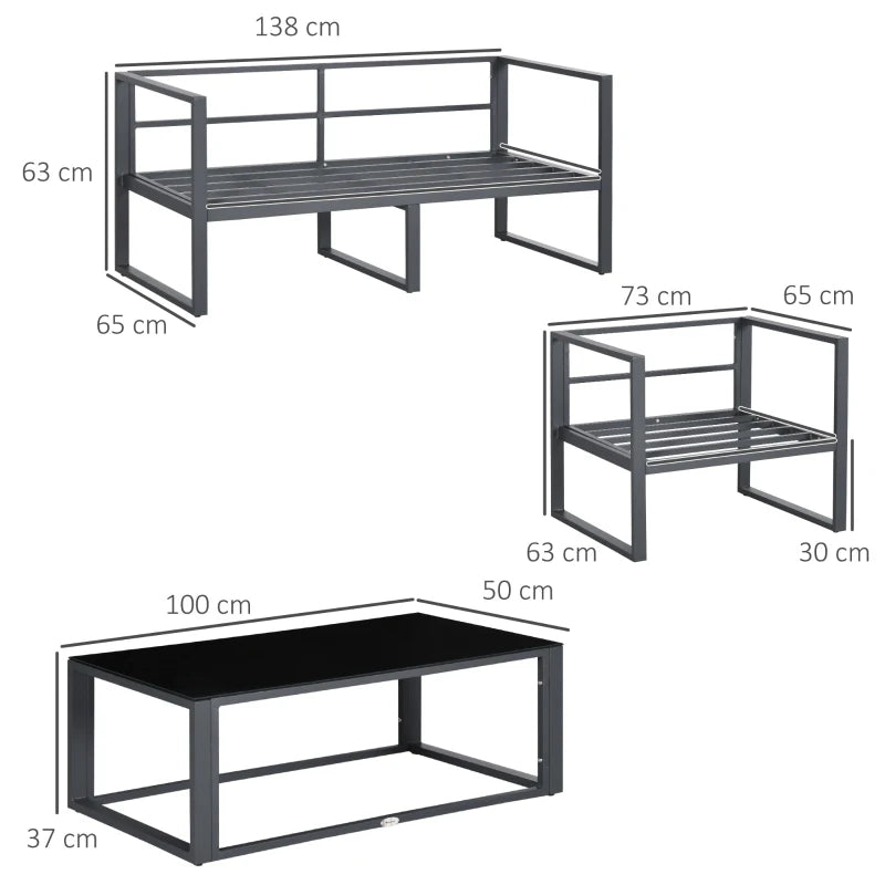 4 Piece Garden Sofa Set with Cushions Aluminium Frame Patio Furniture Grey