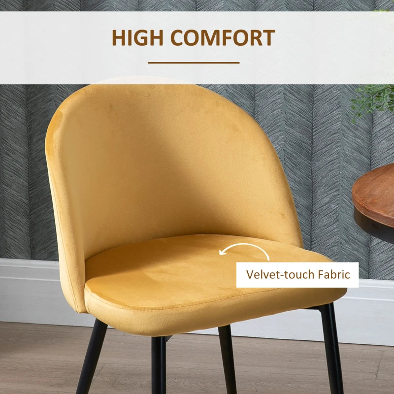 Contemporary Yellow Dining Chairs Set of 2 - Soft Fabric Seat & Back for Office, Kitchen, Living Room