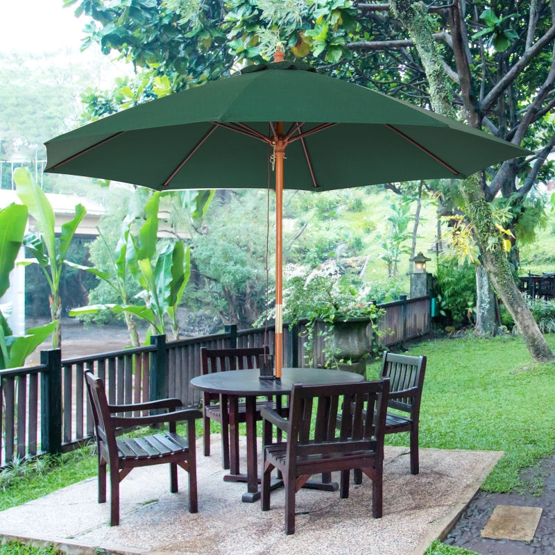 Green 2.5m Round Garden Parasol Umbrella with Wooden Pole