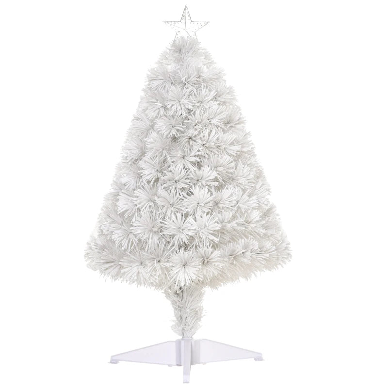 2.5FT Prelit White Artificial Tabletop Christmas Tree with Fiber Optics - Festive Holiday Decoration for Home, Table & Desk