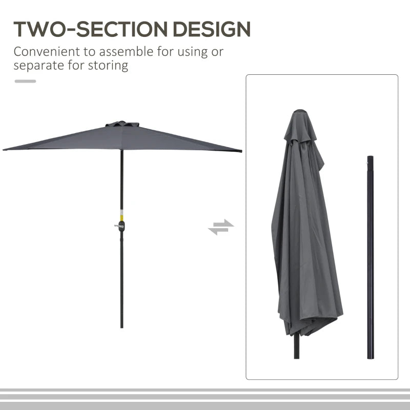 Grey 3m Half Round Patio Umbrella with Crank Handle - No Base