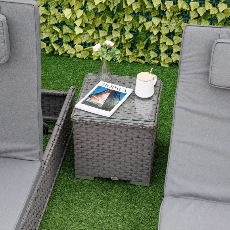 Grey Rattan Sun Lounger Set with Side Table