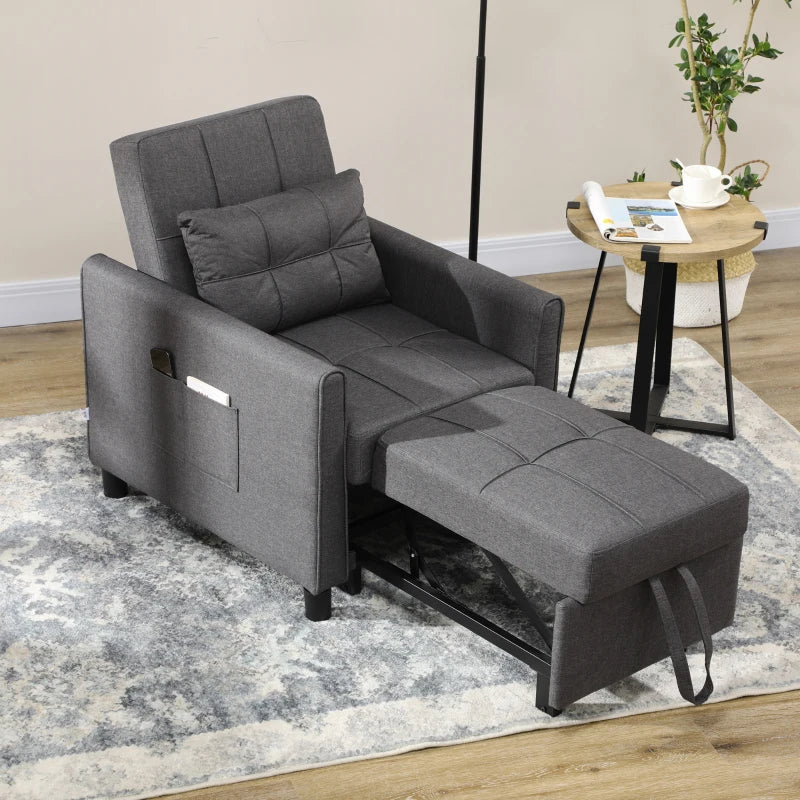 Linen-Look Grey Single Chair Bed for Versatile Space-Saving Comfort