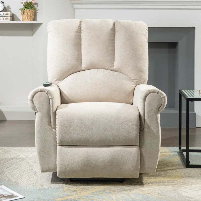 Electric Power Lift Massage Chair with Heating, Side Pockets, Stand Assist, Cup Holders, Recliner for Elderly, Beige