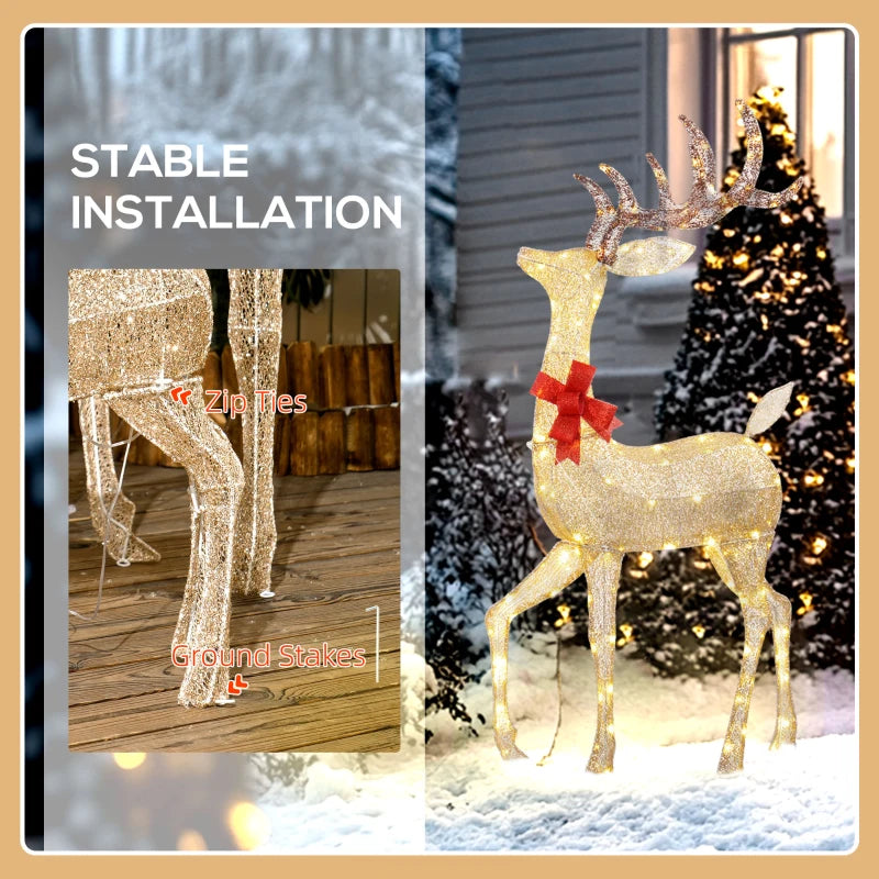 Lighted Reindeer Christmas Decorations - 3-Piece LED Deer Family Set for Outdoor Lawn & Garden - Gold Tone