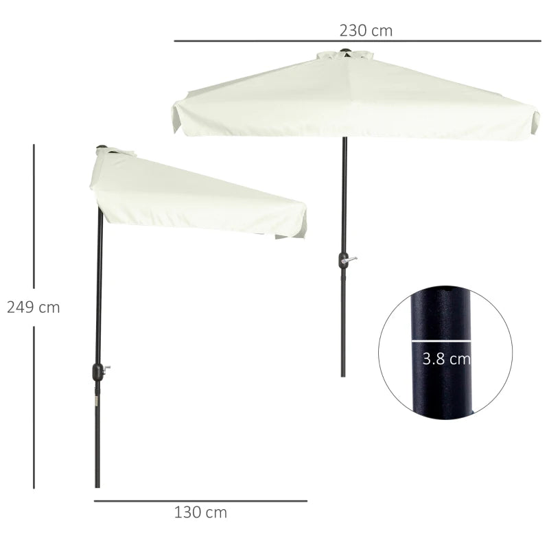 Off-White 2.3m Semi-Round Patio Umbrella with Crank Handle - Balcony Use (Base Not Included)