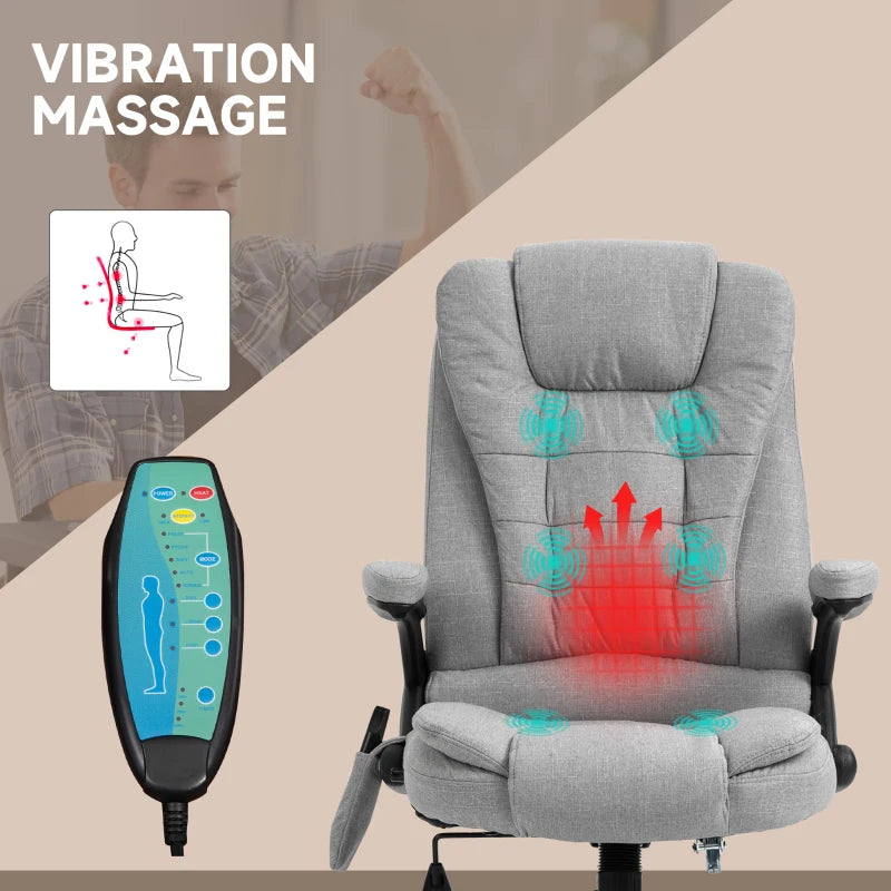 Vinsetto Ergonomic Office Chair with 6-Point Massage & Heated Back Support, Adjustable Arms, Light Grey Fabric