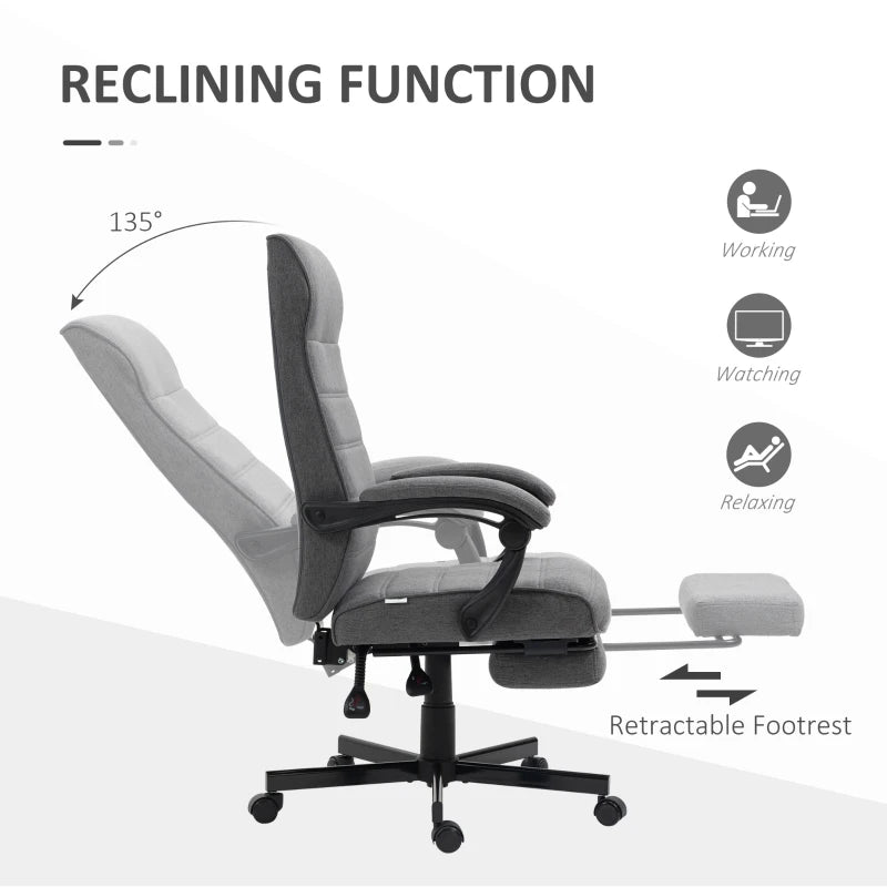 Vinsetto Grey Fabric Office Chair - Adjustable Height Swivel Desk Chair with Rolling Wheels for Home Office & Study
