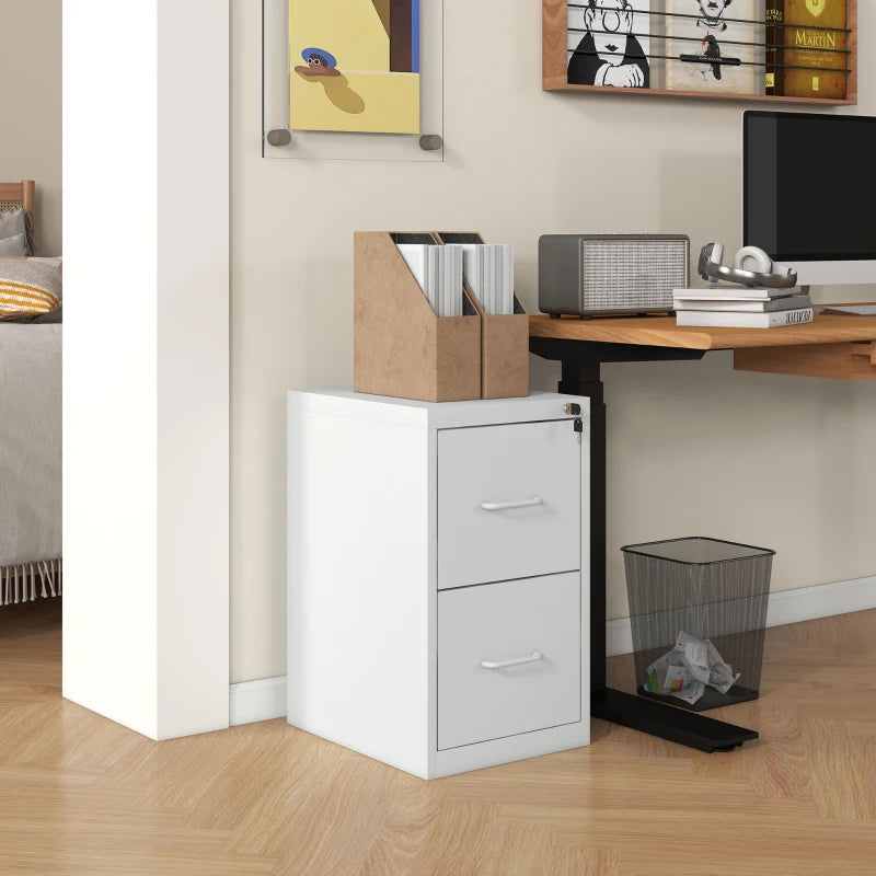 Modern Two-Drawer Cream Steel Filing Cabinet - Stylish Office Storage Solution for Organizing Documents and Files