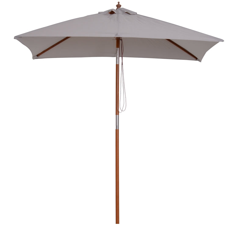 Grey 2m x 1.5m Tilting Garden Parasol Umbrella with Wood and Bamboo Frame